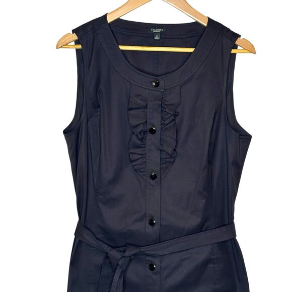 Talbots Size 16 Sleeveless Ruffle Front Black Button Up Shirt Dress - Picture 2 of 8